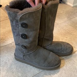 tall grey uggs with buttons